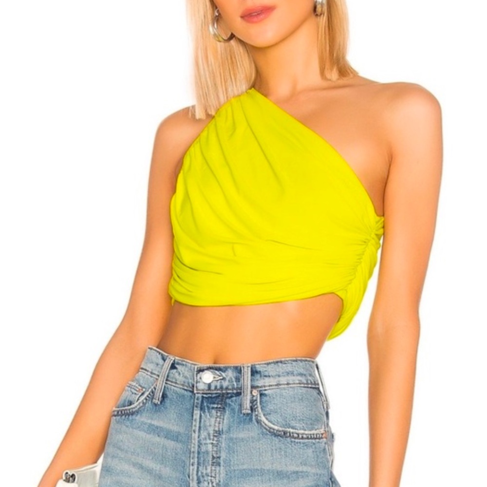 Norma Kamali One-Shoulder Mustard Yellow Crop Top